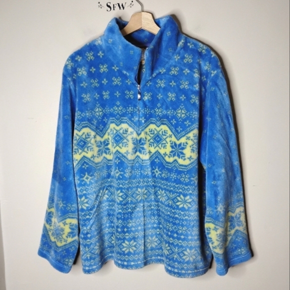 Vintage Talbots 2XP Fair Isle Fleece Quarter Zip Snowflake Ski Lodge Preppy Cozy - Picture 2 of 6